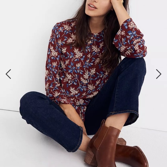 Madewell Burgundy Fall Floral Blouse Top XXS - Picture 2 of 10